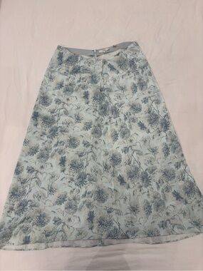 Vince Pale Blue Floral A-Line Midi Skirt